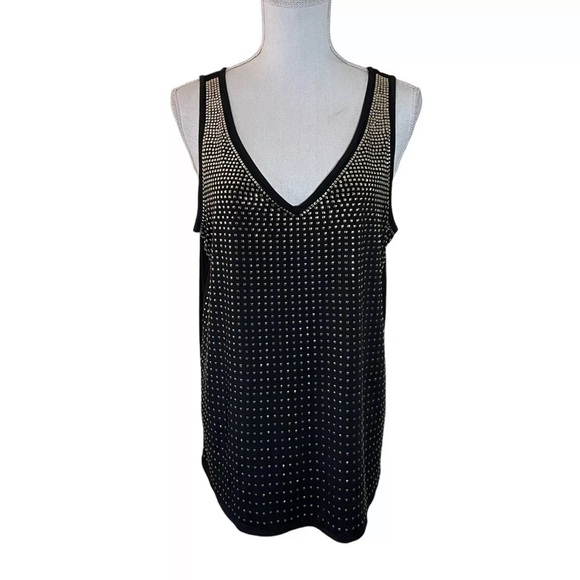 Lane Bryant Collection Black and Gold Sleeveless Studded Blouse XL Slinky Top - Picture 1 of 9